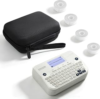 SUPVAN E12 Keyboard & Bluetooth Label Maker with 4 Tapes & Case, Black | Rechargeable, Backlit Display, App with 30+ Fonts & 660+ Icons, Minimal Margin, Inkless, for School, Office, Home