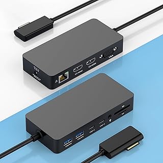 Surface Docking Station Triple Displays Dual HDMI + VGA with Power Adapter,12 in 1 Surface Dock 2 for Microsoft Surface Pro 12/11/10/9/8/X/7/6/5/4/3,Surface Laptop 7/6/5/4/3/2/1,Surface Book Go