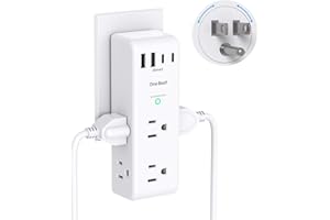 Surge Protector Outlet Extender - with Rotating Plug, 6 AC Multi Plug Outlet with 4 USB Ports (2 USB C), 1800J Wall Charger, 3-Sided Power Strip with Spaced Outlet Splitter for Home, Office, Travel