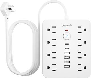 Surge Protector Power Strip - 8 Outlets(1850W/15A/14AWG) 4 USB A（2 USB C, 6FT Flat Plug Extension Cord, Wall Mount Multi Plug Outlet Extender, ETL Listed for Home