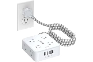 Surge Protector Power Strip - CHCORE 5Ft Braided Extension Cord with 8 Outlets with 4 USB (2 USB C) Charging Ports, Flat Plug Multi Plug Outlet Extender Charging Station for Home Office, ETL, White
