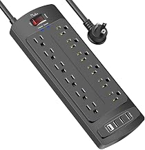 Surge Protector Power Strip, Nuetsa 12 Outlets and 4 USB Ports, 6 Feet Extension Cord for Home, Office, Dorm Essentials, 2700 Joules, ETL Listed, Black