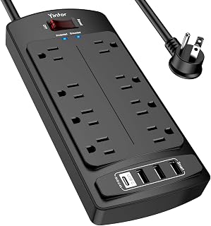 Surge Protector Power Strip, Yintar Flat Plug Extension Cord with 8 AC Outlets and 4 USB Ports, 6 Feet Power Cord, 2700 Joules, ETL Listed, Black