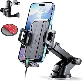 SUUSON Upgraded 3-in-1 Car Phone Holder Mount for Car, Black | Powerful Suction Phone Mount for Car Dashboard Air Vent Windshield, for All iPhone Samsung Google Android Phone