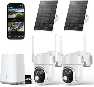 SV3C Wireless Outdoor Security Camera System, 2K Dual Lens Solar Powered Cameras for Home Security, No Subscription, 360&deg; Pan Tilt, Auto Tracking, Color Night Vision, Motion Alerts, 2-Camera Kit