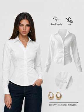 Sweetra Women's Casual Versatile Commuter Solid Color Waist Shirt  #WorkwearBasics