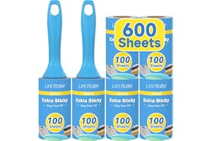 Swihauk 600 Sheets Extra Sticky Lint Rollers for Pet Hair, Easy Spiral Tear Lint Roller for Clothes with Ergonomic Handle, Multipurpose Lint Remover for Furniture, Carpet, Car Seat