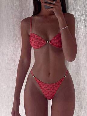 Swim Mod  Women's Summer Beach Floral Print Sexy Bikini Swimwear Set, Random Print Bikinis For Women Sets Red Bottoms Bikini $7.09 #VcayBikini