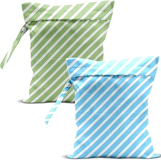 Swimsuit Bag Wet Bags for Travel Reusable Waterproof Dry Bags Diaper Bag Blue Green Diagonal Wet Bag for Swimsuit Towels Beach Gym 10.2×12.6 Inches