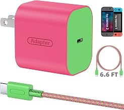 Switch 2 Charger with 6.6FT/2M USB-C Cable - 60W AC Power Adapter, Support 4K TV Dock & PD3.0 Fast Charging, Power Supply 20V/3A Charger for Nintendo Switch 2/1, Wii Charger(6.6FT - Neon Pink & Green)