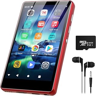SWOFY 80GB MP3 Player with Bluetooth and WiFi, 4" Full Color Touch Screen MP4 Music Player with Parental Control,Spotify,Audible,YouTube, Android Digital Audio Player for Kids,Up to 1TB,Red