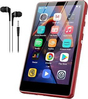SWOFY MP3 Player with Bluetooth and WiFi, 16GB 4" Full Color Touch Screen MP4 Music Player with Parental Control,Spotify,Audible,YouTube, Android Digital Audio Player for Kids,Up to 1TB,Red