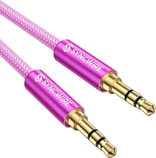 SYNCWIRE 3.5mm Nylon Braided Aux Cord (3.3ft/1m,Hi-Fi Sound), Auxiliary Input Male to Male Audio Cable for Headphones, Car, Home Stereos, Speaker, iPhone, iPad, iPod, Echo & More – Hot Pink
