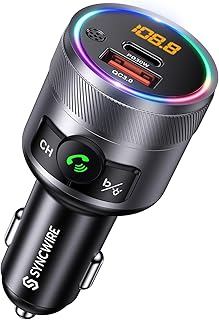 Syncwire Bluetooth 5.4 FM Transmitter for Car, 38W PD&QC3.0 Dual USB Charging Bluetooth Car Adapter Microphone & Bass Sound MP3 Music Player FM Kit with Hands-Free Calling