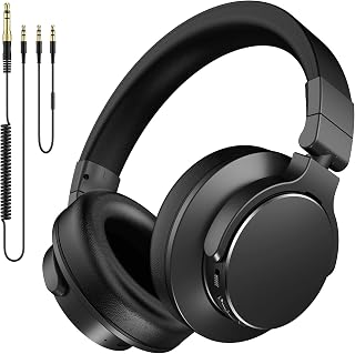 syndesmos Wireless Over Ear Bluetooth Headphones, Studio Monitor & DJ Headphones with 50mm Drivers, 100H Playtime, 1/4" to 3.5mm Wired Audio Jack for Mixing, Recording, Guitar Amp, Podcast, Black