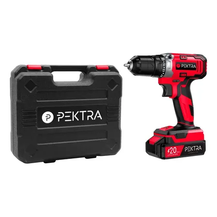Taladro Atornillador 20v 10mm Luz Led Pektra + Malet&iacute;n Color Rojo Frecuencia 50