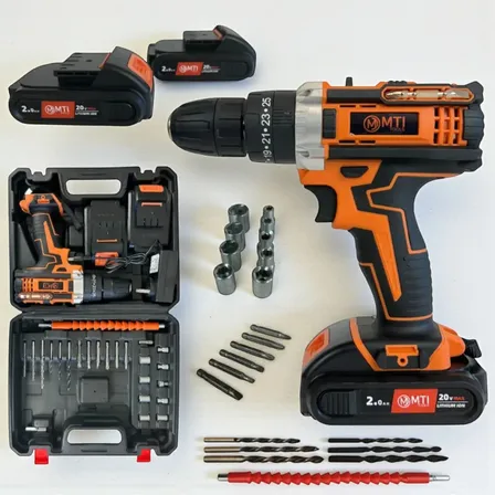 Taladro Atornillador Percutor 20v 2 Bater&iacute;as Kit Completo Portatil Inalambrico Naranja