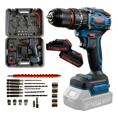 Taladro Inal&aacute;mbrico Percutor Brushless Metalkraff 21v 50 Nm Azul Oscuro