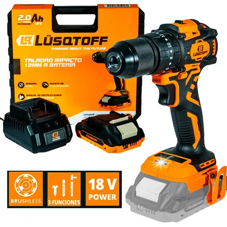 Taladro Percutor Atornillador Inalam Brushless Lusqtoff 13mm Naranja 50