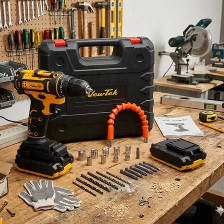Taladros Electricos Destornilladores Inalambricos 2 Baterias De 21v 24 Piezas Incluye Valija Guantes Newtek Percutores