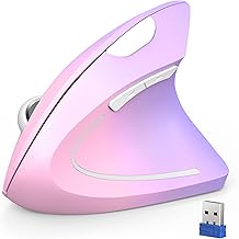 TECKNET Ergonomic Mouse Vertical Wireless with 2.4GHz USB Receiver - Optical Carpal Tunnel Mice Right Hand, 4800 DPI Adjustable, Quiet Clicks, 6 Buttons for Laptop, Desktop, PC, Computer - Pink Purple