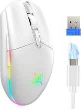 TECKNET Wireless Gaming Mouse 8000 DPI RGB Backlit Rechargeable Mouse-White