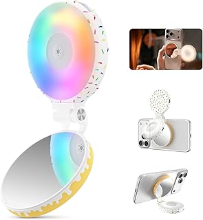 TELESIN Magnetic Selfie Light for iPhone Magsafe & Android, 360&deg; Rotating Full Color RGB Phone Light with Mirror & Stand,LED Selfie Ring Fill Light for Pictures, TikTok, Vlog, Makeup, Zoom & Streaming
