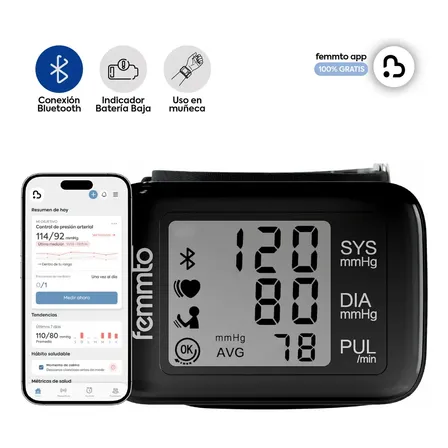 Tensi&oacute;metro Digital de Mu&ntilde;eca Femmto KF-75W con Bluetooth y App
