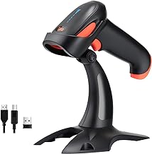 Tera Barcode Scanner 2D Wireless: with Battery Indicator and Stand, HW0002 | BT 2.4G USB, 2200mAh, 640*480 CMOS, 1D 2D QR Scanning, Date/Time Prefix Suffix, Warehouse Logistics Retail Store, Orange