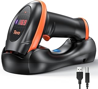 Tera Barcode Scanner Wireless with Cradle: 1D 2D QR Counting Screen, HW0008 | 2-in-1 2.4G Wireless & USB Wired, 640*480 CMOS, 2200mAh, Charging Cradle, Add Prefix/Suffix, Retail Warehouse School Office