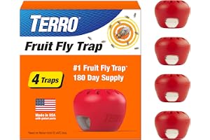 TERRO Fruit Fly Trap 4-Pack, 180 Day Lure Supply, Food-Based Lure | Apple-Shaped Design for Kitchen Counters, Fruit Bowls, Trash Cans, Food-Based Lure, Indoor Pest Control, Fruit Fly Killer