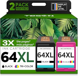 TESEN 64XL Ink Cartridges Black and Color Replacement for HP Ink 64 64XL Ink Cartridge Combo Pack Work with HP Envy Photo 7855 7155 7858 7975 7800 7900 7164 6252 6255 Tango Printer (2 Pack)