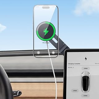 Tesla Phone Mount Charger: 15W Wireless Car Phone Holder Tesla Model 3/Y Accessories【Strongest N52 Magnet + 360&deg; Adjustable + Foldable Design】 Car Mount for Magsafe iPhone & Android