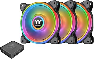 Thermaltake Riing Quad 140mm 16.8 Million RGB Color (Alexa, Razer Chroma) Software Enabled 4 Light Rings 54 Addressable LED 9 Blades Hydraulic Bearing Case/Radiator Fan, 3 Pack, CL-F089-PL14SW-B Black