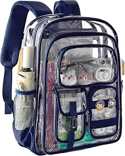 Three-layer Clear Backpack, Heavy Duty Clear Bookbag for Kids, See Through Backpack Transparent Bag for Girls Boys (Navy)