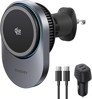 THREEKEY Magnetic Car Mount Charger Lite,Qi2 25W Fast Charging with TEC Cooling Fan,Strong Magnetic Air Vent Car Holder for Commuters, Uber Drivers & Travelers,iPhone 17-12,65W Adapter Included