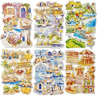 TIAMECH Escape from City Papua Blue Road Bali PET Stickers | 90 Pcs Green Road & Havana Greece Design, Waterproof Sticker for Journaling & Scrapbooking, Junk Journal Supplies