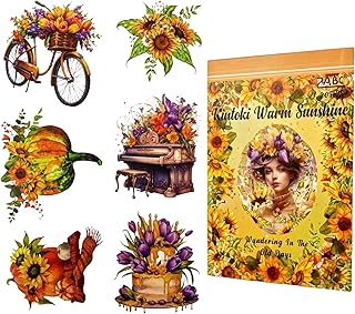 TIAMECH Warm Sunshine Sticker Book - 20 Sheets Loose Old Times Tulip Sunflower Girl Waterproof PET & Washi Stickers for Scrapbooking, Junk Journaling, Decorative Ephemera & DIY Crafts