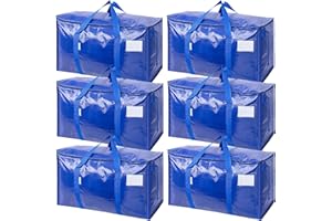 TICONN 6 Pack Extra Large Moving Bags Heavy Duty with Zippers & Carrying Handles, Durable Storage Bags Moving Boxes for Closet Organizers and Storage (6 Pack, Blue)