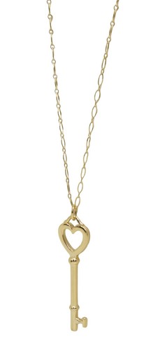 Tiffany & Co. Heart Key 18k Yellow Gold Pendant Long Chain Necklace 31"