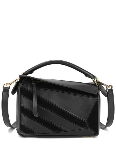 Tiffany & Fred Paris Leather & Suede Geometric Shoulder Bag Women's Black
