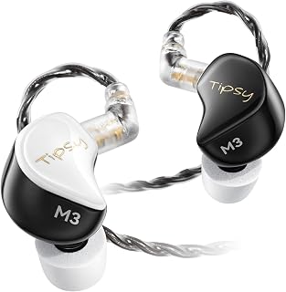 Tipsy M3 Professional IEM for Musicians, 2BA + 1DD Drivers, 36dB PNC, IPX5, Acoustic-Runway™ Technology, Skin-Friendly Resin, Detachable 0.78mm 2-pin Cable (No Mic, Black&White)