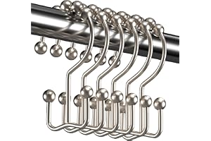 Titanker Shower Curtain Hooks Rings, Rust Resistant Metal Double Glide Shower Hooks Rings for Bathroom Shower Rods Curtains, Set of 12 Hooks - Nickel