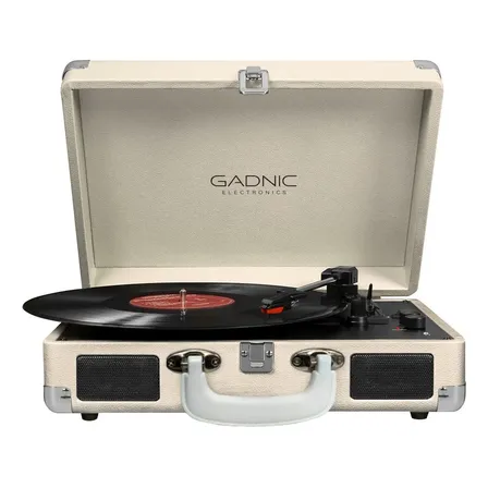 Tocadiscos Gadnic TD33 Vintage Port&aacute;til Reproductor Vinilos 7 10 12 Pulgadas M&uacute;ltiple Conexi&oacute;n Bluetooth USB Tarjeta SD 3 velocidades RCA Auxiliar Bater&iacute;a 2500 mAh