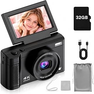 TOKKY Digital Camera for Kids, 56MP Photo + 4K Video Camera for Teens Black