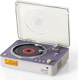 TOMASHI CD Player Portable with HiFi Speakers，Bluetooth Transmitter & Receiver，Retro Rechargeable Desktop Music Player for Home with Remote, USB/TF/AUX, Festival Gift Pueple
