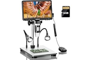 TOMLOV DM9 7" Digital Microscope: 1080P 1200X Coin Microscope Magnifier, 12MP Ultra-Precise Focusing LCD Soldering Microscopes for Adults, PC View, 16GB