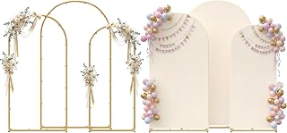 Toolterritary Set of 3 Metal Arch Backdrop Stand with Cover Set, (7.2FT, 6.6FT, 6FT Wedding Arch and Cover Set), Backdrop Arch for Party, Baby Shower, Birthday, and Graduation Ceremony
