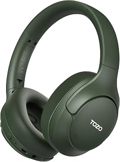 TOZO HT3 Hybrid Noise Cancelling Headphones, 90H Battery Life Wireless Over Ear Bluetooth 6.0 Foldable Headset, AI Voice Assistant with 5 Mics, Connect 2 Devices & Hi-Res Sound, 32 Audio EQ, with Case
