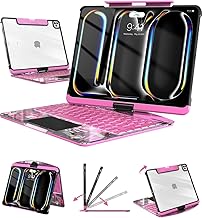 Transparent Keyboard Case for iPad Pro 11" (M5/M4, 2025/2024) Wireless Keyboard with 7 Colors Backlight, 360&deg; Rotatable Protective Case with Pencil Holder, Multi-Touch Trackpad, Thin & Light, Pink